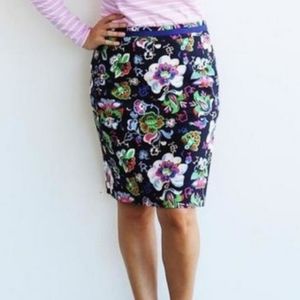 Boden Modern Pencil Skirt Navy Blue Floral Size 10R